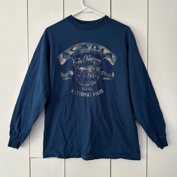 VTG Acadia National Park Long Sleeve T-Shirt Size M Navy Blue - Picture 1 of 6
